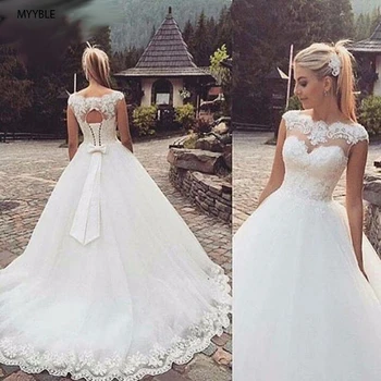 MYYBLE Backless Short Cap Sleeve Bohemian Wedding Dresses 2021 Plus Size Custom-made Vestido De Noiva vjenčanica