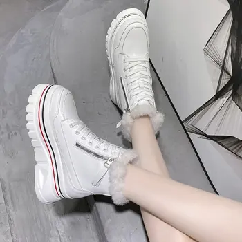 Čizme ženske plišani cipele prosječna шнуровка debeli potplat 7 cm visoke meke čizme cijele čarapa cipele vanjski kožna zimska ženska obuća