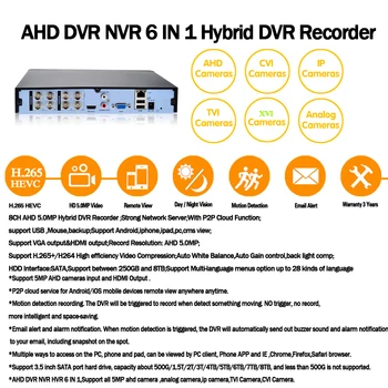 Detekcija lica DVR H. 265 5MP 8CH Cctv Video Recorder Audio Security Surveillance Camera Recorder Rj45 Xmeye Dvr sustava za video nadzor