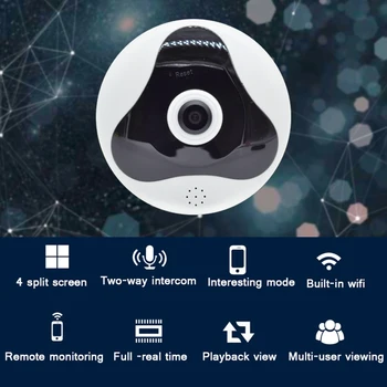 AOUERTK 360 stupnjeva 960 P skladište dvosmjerni audio utor za SD karticu i noćni vid Wi Fi kompletan izgled IP video kamera, Wi Fi mini CCTV VR skladište