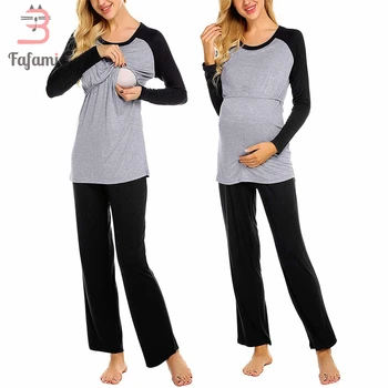 Žene s dugim rukavima dojenje pidžama za trudnice dojilje pidžama skup kućne odjeće, dvostruki sloj top & hlače trudnoća PJS pamuk