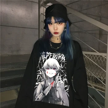 Japan ins punk reborn girl cartoon printing svakodnevni Harajuku street personality proljeće novi okrugli izrez dugi rukav majica moda