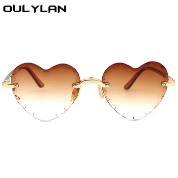 Oulylan Women Rimless sunčane naočale Moda u obliku srca sunčane naočale za Wome Vintage Slatka 90s gradijent ispunjava nijanse naočale UV400