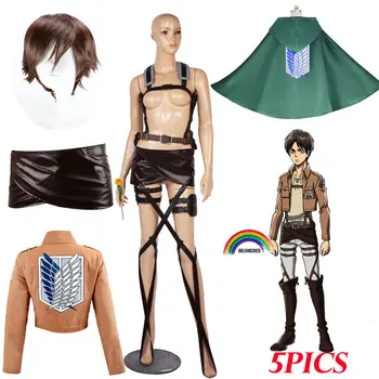 5PICS napad na Titan jakna Shingeki no Kyojin jakna Legija cosplay odijelo jaknu, kaput bilo koje veličine, visoke kvalitete Eren Levi perika