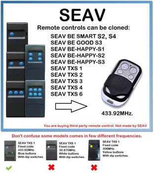 SEAV TXS 1, 2, 3, 4, 6 Umnažanje daljinsko upravljanje 433.92 Mhz ... (samo za fiksnu kod 433.92 Mhz)