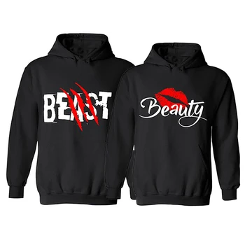 Moda zvijer i ljepota grafički print par hoodies crna s kapuljačom ljubitelji majica jesen sportska odjeća hoodies