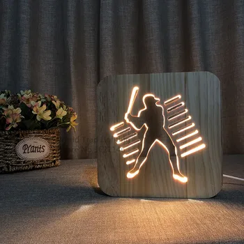 3D Wood Lamp Sport USB LED Table Light Baseball Player Warn White Switch Control Wood Lamp as trophy for Bed Room noćni dekor