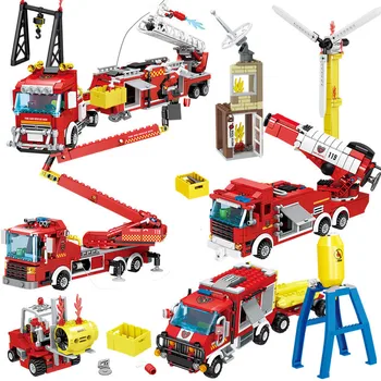 Grad požara i spašavanja borac stepenice motor kamion gradivni blokovi postavlja tvorac brojke Brinquedo cigle edukativne igračke za djecu
