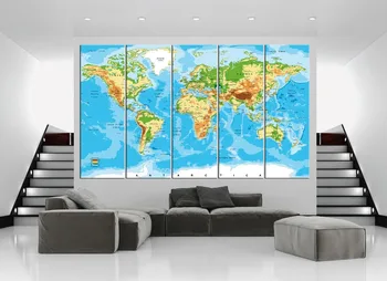 5 Panel Hot Canvas Art Modern Blue Elevated World Map Home Decor Perfect Print Picture HD jedinica za ukras spavaća soba bez okvira