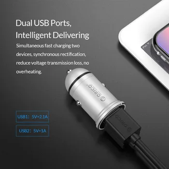 ORICO Mini Dual USB Car Charger 2.4 A 15.5 W Max Mobile Phone Car Charger za iPhone Samsung Xiaomi Smart Car Phone Charger
