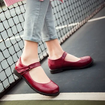 Ljetni Slatke Apartmani Cipele Cipele Žena Mori Djevojka Stil Mary Janes Cipele Retro Crno Crvena Veći Broj Cipela