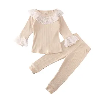 Beba djevojčica odjeća pletene рюшами majice s dugim rukavima čista boja majica i tajice, hlače odjeće 2 kom. Komplet odjeće za jesen