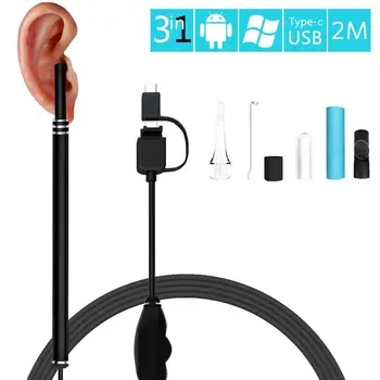 3-u-1 USB & Android & Type-c čišćenje ušiju endoskop HD vizualni uho žlica višenamjenski Earpick s mini-kamera uha zdravstvene Cl