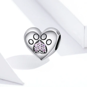MOWIMO Tragovi Heart Charm Fit originalni srebrnu narukvicu 925 sterling srebra privjesak Mačja šapa roza kuglica S925 nakit BNC209