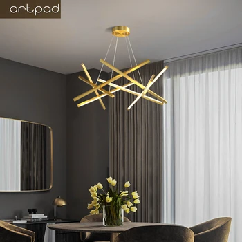 Artpad Gold / Black LED osvjetljenje luster za dnevni boravak uređenje doma viseći svijećnjak moderne i jednostavne željezne luster