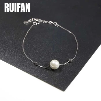 Ruifan pravi biseri 925 sterling srebra narukvica za žene ženska kutija lanca narukvice modni srebrni nakit 925 sterling darove YBR079