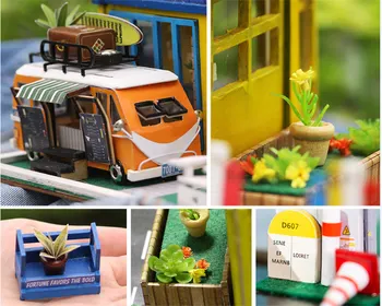 Drvena kuća Lutaka Ugostitelj kamion kreativni kontejner diy kuća lutaka za djecu minijature namještaj drveni zabawki dla doros ych