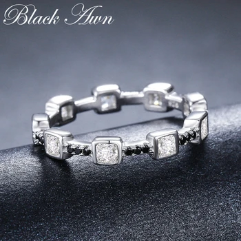 [Crna ость] pravi srebro 925 sterling Crni spinel elegantne prstenje za žene modni Cirkon sterling srebro nakit G008
