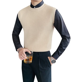 Britanski stil jesen zima bez rukava džemper, prsluk Muška odjeća 2020 Slim Fit okrugli ovratnik svakodnevni plesti povući Homme 5 boja prodaja