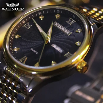 2019 novi dizajn WAKNOER mens Reloj Kristal Kvarca ručni satovi muški pravi čelik Relogio Masculino Ripple Dialerkek kol saati
