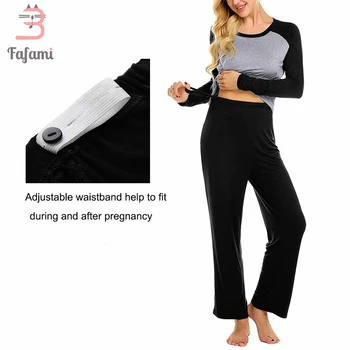 Žene s dugim rukavima dojenje pidžama za trudnice dojilje pidžama skup kućne odjeće, dvostruki sloj top & hlače trudnoća PJS pamuk
