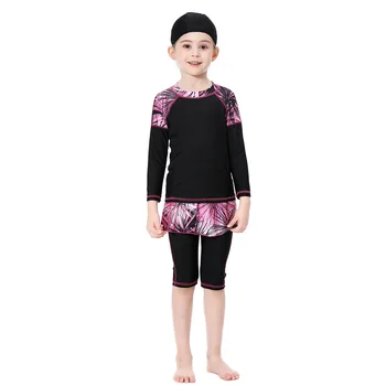 HANYIMIDOO 3-dijelni set muslimanske djevojke Simming Cap+s dugim rukavima od dva dijela kupanje islamske djeca plaža surfanje nositi kupaći kostim a
