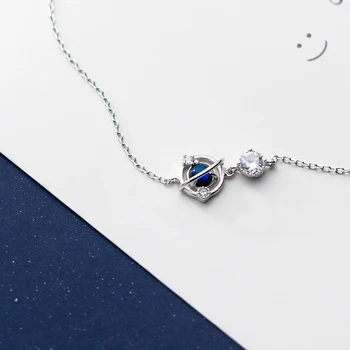 Modian 925 Sterling Silver Blue Crystal Planet Chain & Link Narukvice Za Žene Moda Vjenčanje Korejski Stil Nakita
