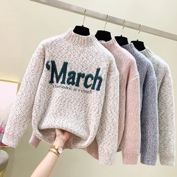[ARQ] proljeće i jesen 2021 novi obložen džemper slobodan pulover monogram vezeni džemper