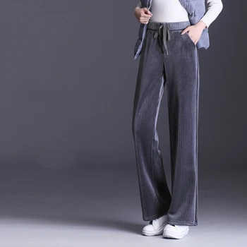Debeli baršun hlače ženske zimske tople samt široke hlače plus size elastičan pojas hlače klasične office Ženske hlače