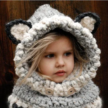 Zimske djeca Лисьи uši ručni rad Kapa-šešir, šal setovi za 1~10 godina djeca djevojke šalove Besplatna dostava