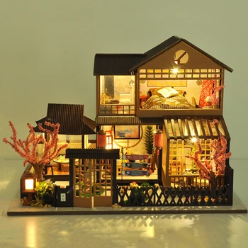 Kineski stil Diy kuća Lutaka komplet ručnog rada minijaturni namještaj led svjetla glavni vjenčanje je Dan Rođenja Božićni poklon