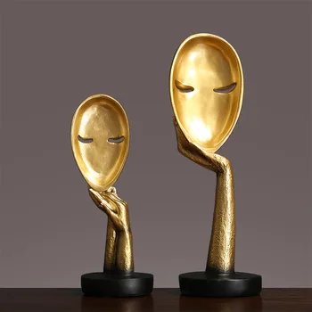 Skandinavski Zlatne Smole Maske Za Lice, Figurica I Ukrasa Kreativni Svjetlo Raskošan Portret Maska Obrt Mislilac Kipovi Uređenje Doma Poklon
