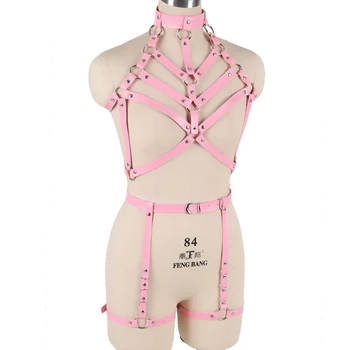 Pink Kožni Oklop Body Kit Vezivanje Holloew Out Cage Grudnjak Seksi Donje Rublje Harajuku Goth Adjust Bra Club Party Dance Festival Rave