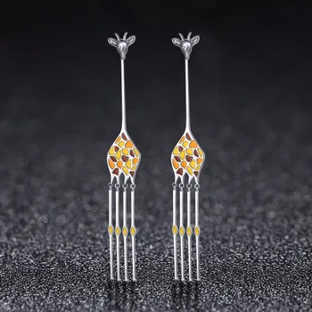 Dizajn novi srebrna boja hiperbola slatka žirafa životinja duge naušnice pada za žene moda naušnice nakit YIE111