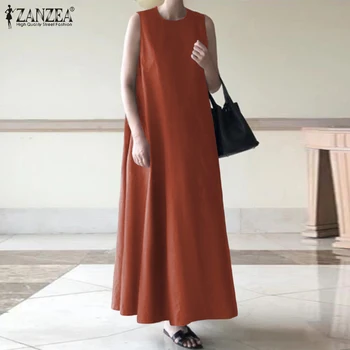 Godišnji сарафан ZANZEA elegantne žene bez rukava čvrsta linija duga haljina kaftan stranke Maxi Vestido ogrtač Femme сарафаны haljine