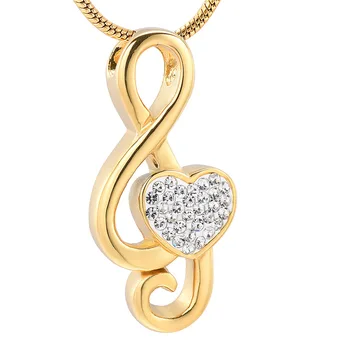 IJD11531 Crystal Heart Music Note kremiranje Ogrlica za pepeo za žene Uspomena spomen urna nakit od nehrđajućeg čelika