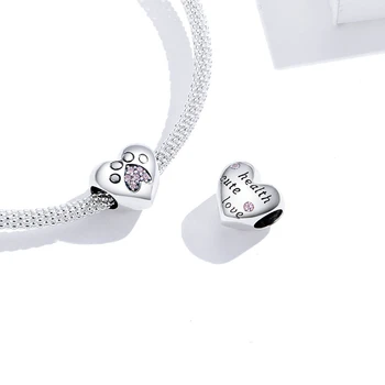 MOWIMO Tragovi Heart Charm Fit originalni srebrnu narukvicu 925 sterling srebra privjesak Mačja šapa roza kuglica S925 nakit BNC209
