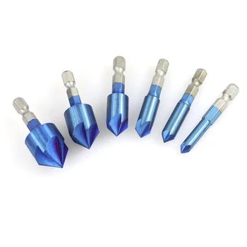 CMCP 6pcs 90 stupnjeva 6-19mm Nano Blue Coated žlijeb bušilica set HSS 5 flaute Srha svrdlo 6.35 mm spojni žlijeb rezač