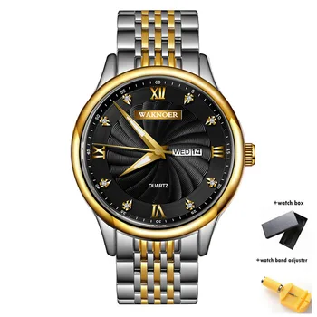 2019 novi dizajn WAKNOER mens Reloj Kristal Kvarca ručni satovi muški pravi čelik Relogio Masculino Ripple Dialerkek kol saati
