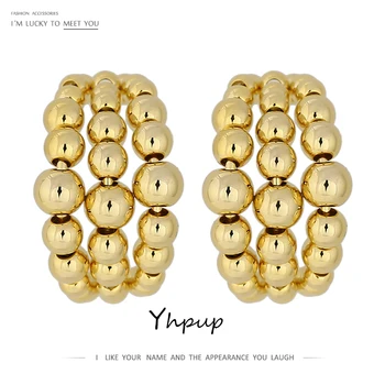 Yhpup Fashion Copper Bead Stud Earrings Statement Metal Teksturu Earrings for Women Party Jewelry nakit za žene Poklon 2020