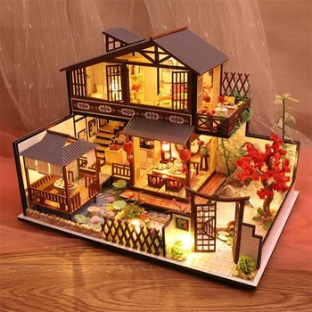 Kineski stil Diy kuća Lutaka komplet ručnog rada minijaturni namještaj led svjetla glavni vjenčanje je Dan Rođenja Božićni poklon