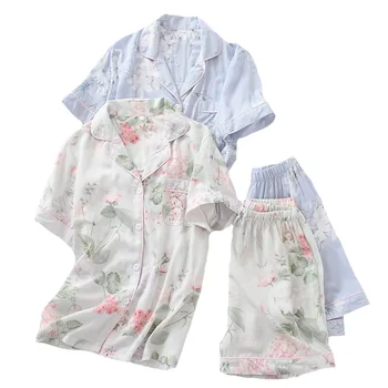 2 komada pidžama skup žena jednostavan stil pidžama 2019 ljeto novi cvjetni print отложной ovratnik top+kratke hlače udobnost kućna odjeća skup