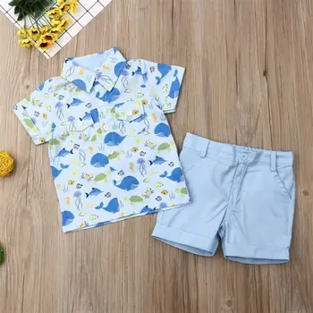2019 ljeto nove setove odjeće dječak pamuk casual odjeća za bebe dječaka Haljina košulja + kratke hlače 2 komada odjeće setovi