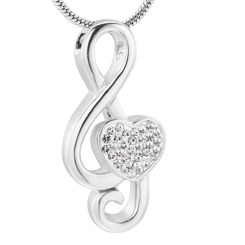 IJD11531 Crystal Heart Music Note kremiranje Ogrlica za pepeo za žene Uspomena spomen urna nakit od nehrđajućeg čelika