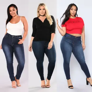 2020 nove vruće prekomjerna tjelesna težina žene plus size protežu traperice uske traperice olovka hlače bucmaste Ženske hlače s visokim strukom Traperice