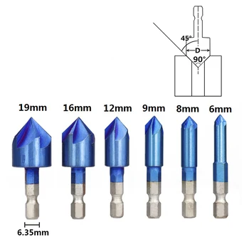 CMCP 6pcs 90 stupnjeva 6-19mm Nano Blue Coated žlijeb bušilica set HSS 5 flaute Srha svrdlo 6.35 mm spojni žlijeb rezač