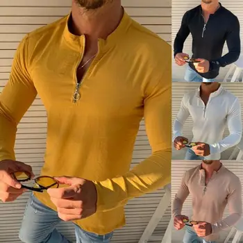 Novi modni čvrste munje muška moda Slim Fit V vratove s dugim rukavima mišića Tee vrhovima bluza free casual pamuk posteljinu gumb košulje
