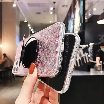 KONSMART torbica za Huawei P smart 2021 ogledalo za šminkanje prozirni sjaj Zvijezda Silikonska soft stalak torbica za telefon Y7A 2020 poklopac s držačem