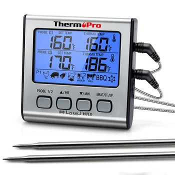 ThermoPro TP17 dual sonda vanjski kulinarstvo meso termometar veliki LCD pozadinsko osvjetljenje, hrana roštilj termometar sa stanjem kad način rada timera za pušač