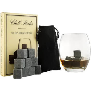Set od 9 sive hlađenje pića kamenja Rocks Viskija Stone za viski i drugih napitaka s бархатным мешочком čist sapun kamen